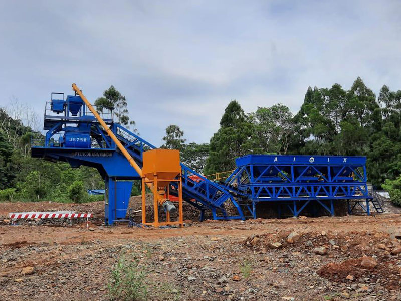 the installation of AJY-35 mobile concrete batching plant in Indonesia