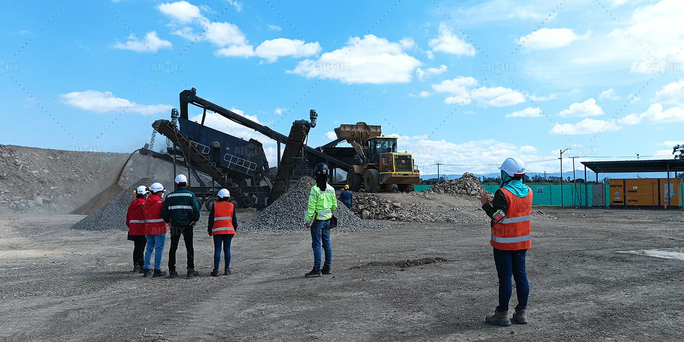 mobile impact crushing equipment working on-site for construction waste processing