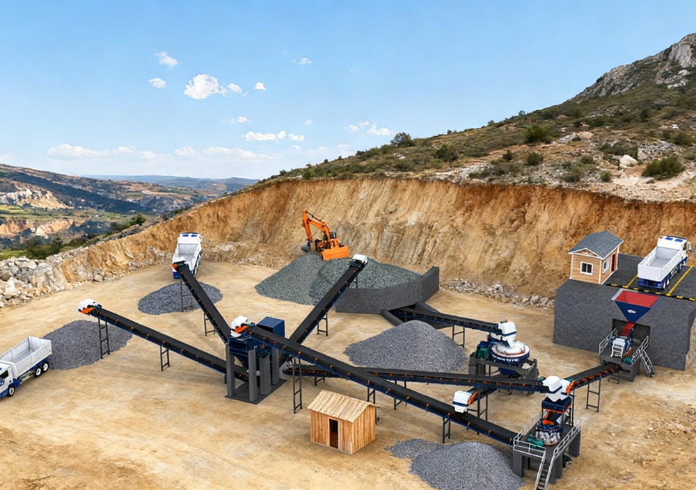stationary crushing plant for crushed gravel production
